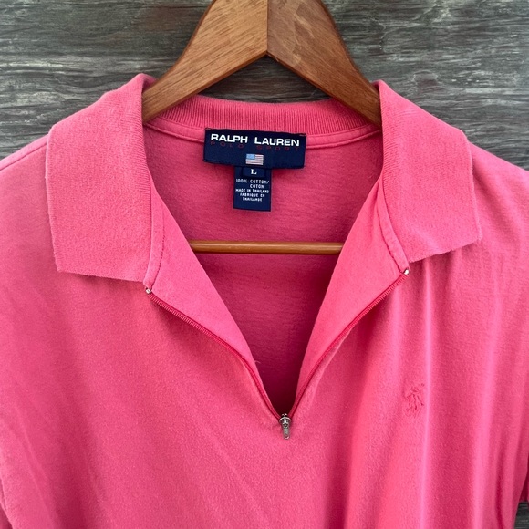 Ralph Lauren Blue Label Short Sleeve Polo Shirt Zipper Neck, Pink |L - Picture 3 of 10